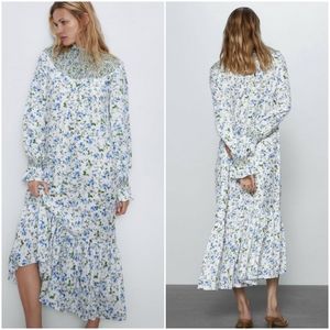 Zara rustic printed floral midi dress smocked